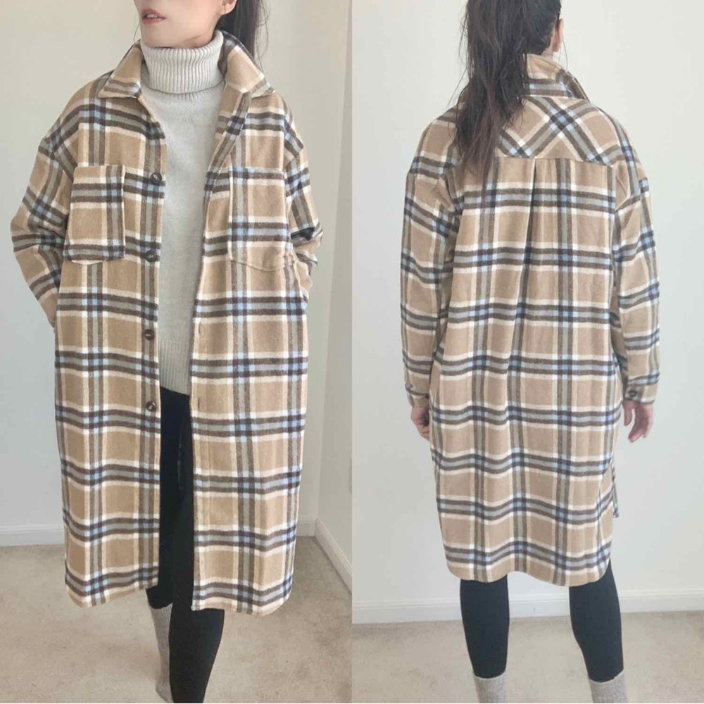 Cozy Plaid Button up Pocket Oversized Jacket Shacket
